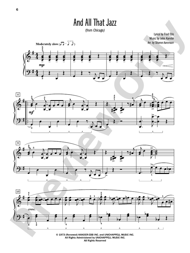 And All That Jazz (from "Chicago") - Piano Solo (Digital Download)