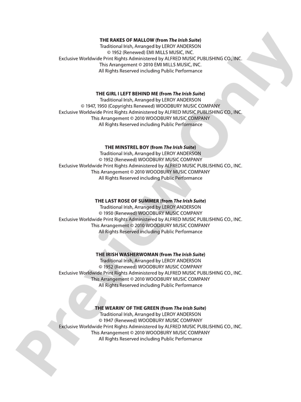Leroy Anderson’s Irish Suite, Selections from - Concert Band Conductor Score & Parts (Digital Download)
