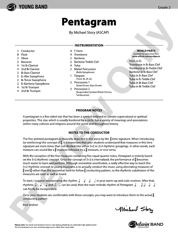 Pentagram - Concert Band Conductor Score & Parts (Digital Download)