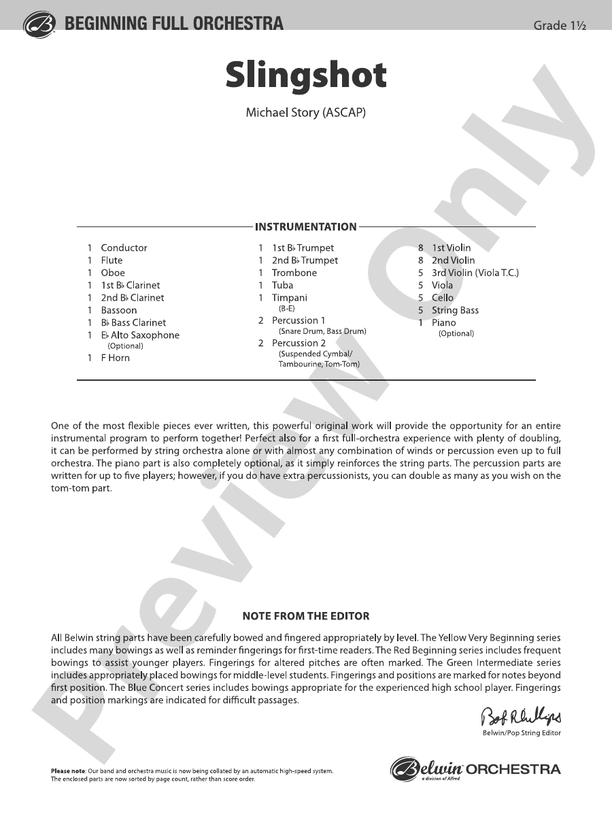 Slingshot – Full Orchestra Conductor Score & Parts (Digital Download)