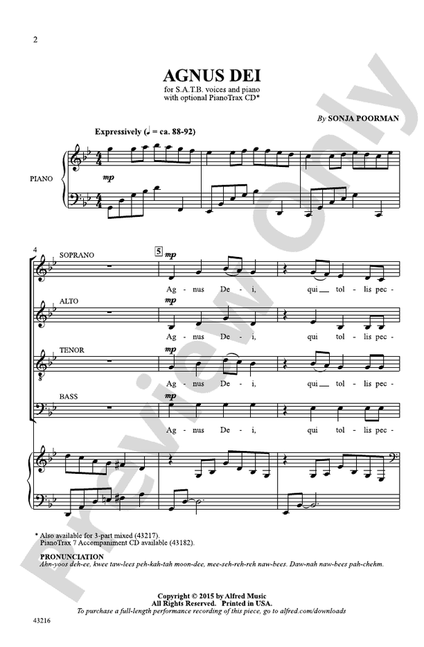 Agnus Dei - Sonja Poorman - SATB Choral Octavo (Digital Download)