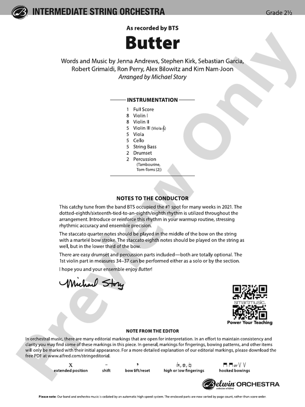 Butter - String Orchestra Conductor Score & Parts (Digital Download)