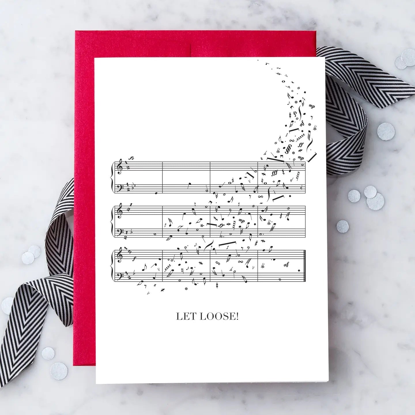 Greeting Card "Let Loose" Music Notes Falling of the Stave
