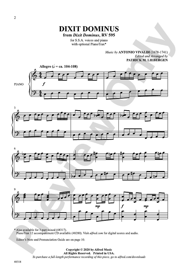 Dixit Dominus – SSA Choral Octavo (Digital Download)