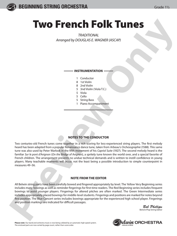 Two French Folk Tunes – String Orchestra Conductor Score & Parts (Digital Download)
