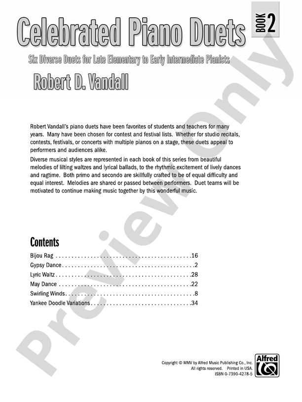 Celebrated Piano Duets, Book 2: Six Diverse Duets for Late Elementary to Early Intermediate Pianists - 1 Piano, 4 Hands (Digital Download)