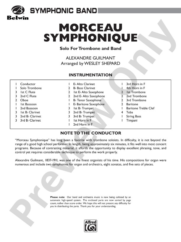 Morceau Symphonique (Trombone Solo and Band) - Concert Band Conductor Score & Parts (Digital Download)