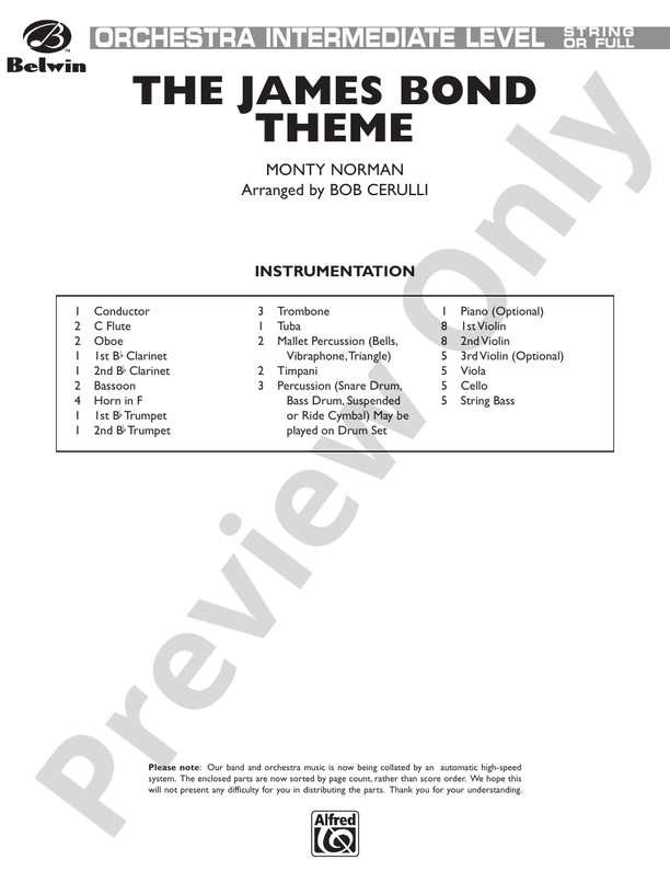 The James Bond Theme - Full Orchestra Conductor Score & Parts (Digital Download)