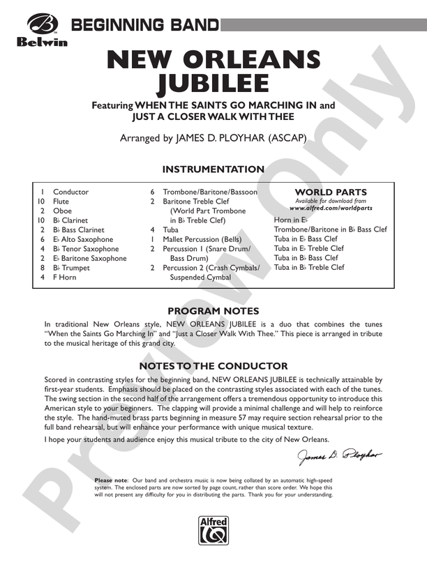 New Orleans Jubilee - Concert Band Conductor Score & Parts (Digital Download)