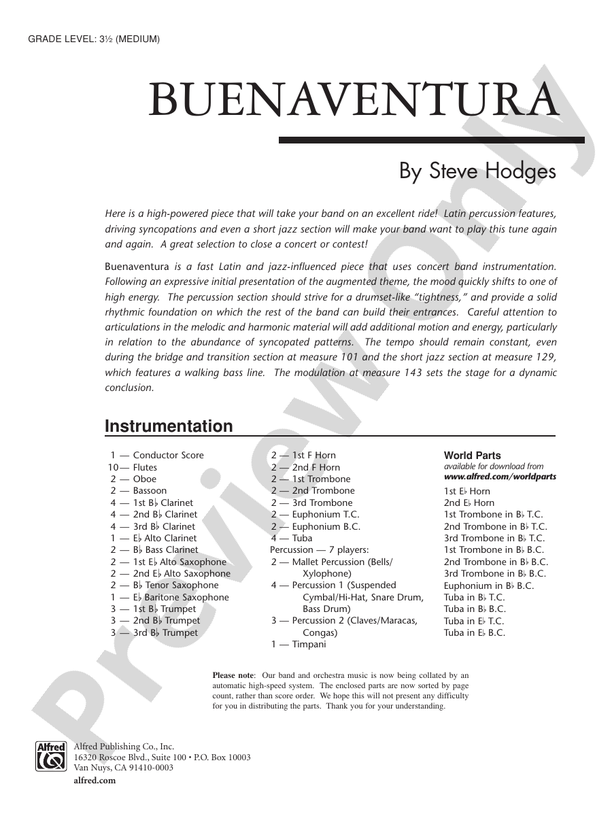 Buenaventura - Concert Band Conductor Score & Parts (Digital Download)