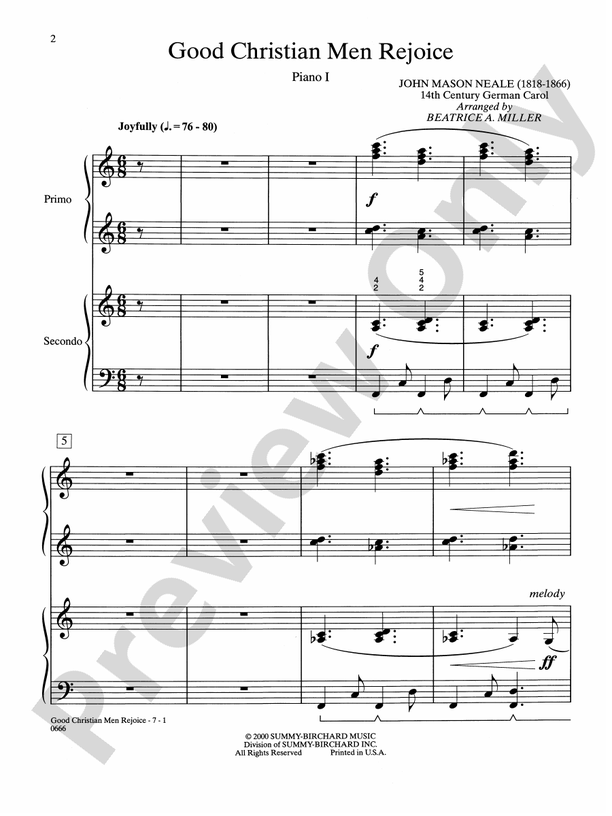 Good Christian Men Rejoice - 2 Pianos, 8 Hands (Digital Download)