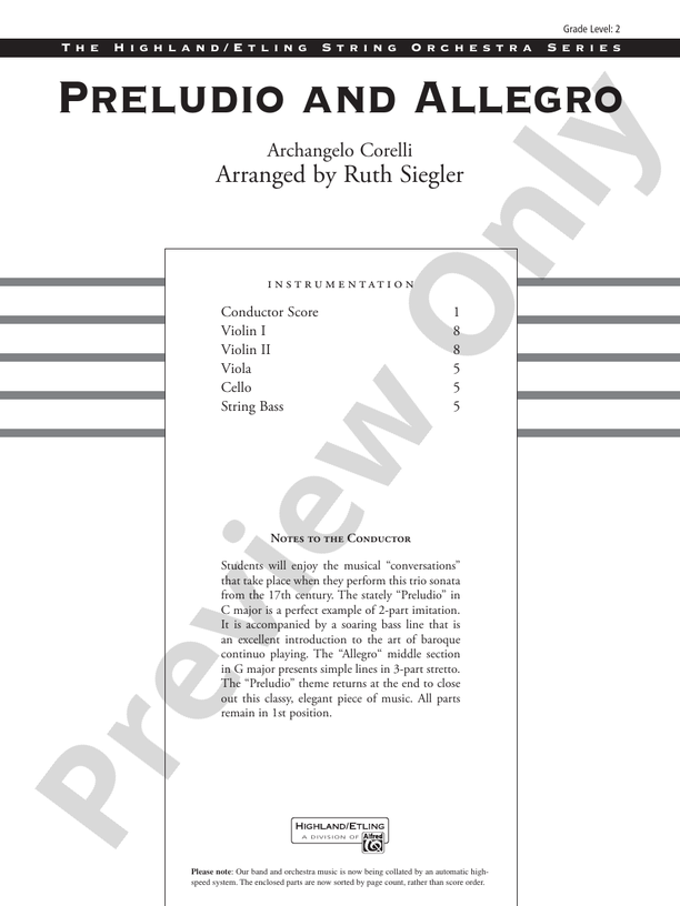 Preludio and Allegro – String Orchestra Conductor Score & Parts (Digital Download)
