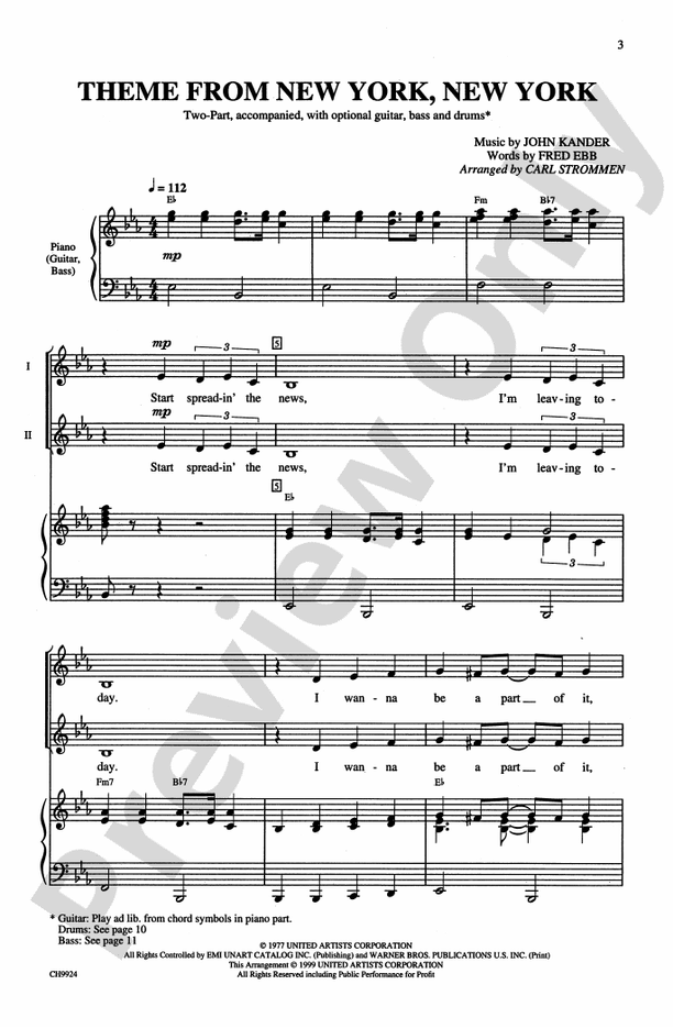 New York, New York, Theme from - 2-Part Choral Octavo (Digital Download)