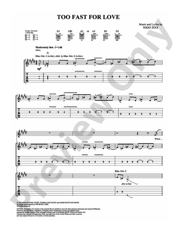 Too Fast for Love - Guitar TAB (Digital Download)