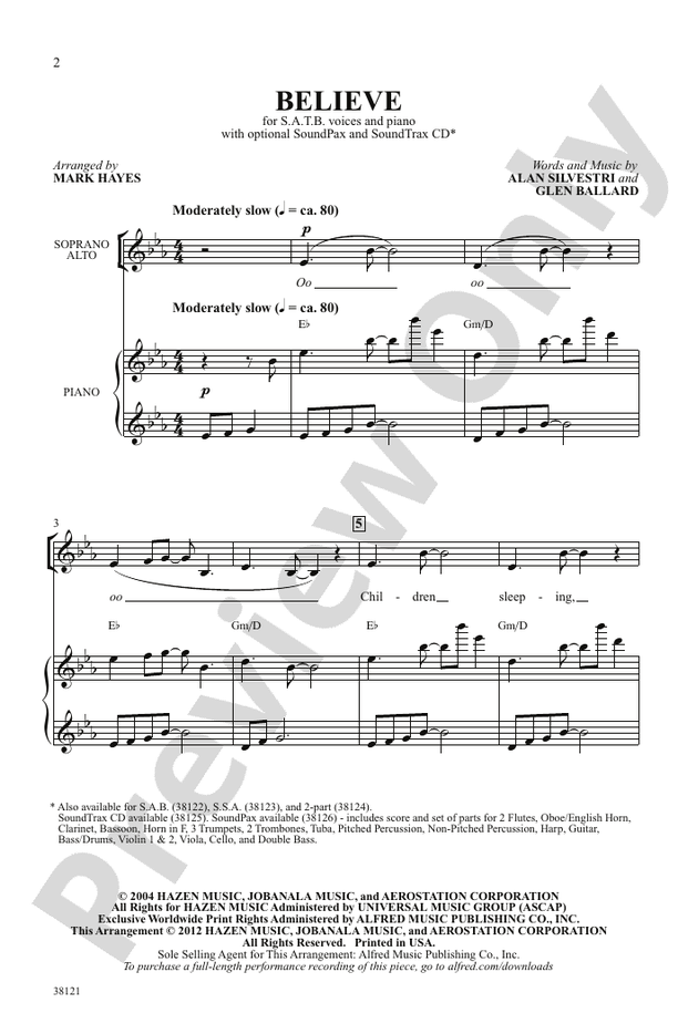 Believe (from The Polar Express) - Arr. Mark Hayes – SATB Choral Octavo (Digital Download)