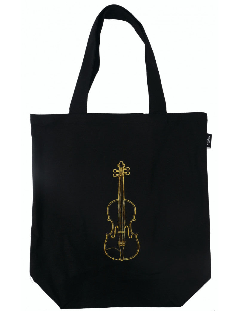 Tote or Music Bag Black with a White Bass Clef on the Front and Back