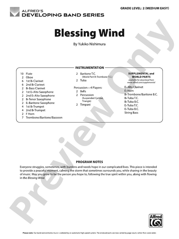 Blessing Wind – Concert Band Conductor Score & Parts