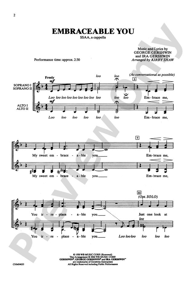 Embraceable You – SSAA, a cappella Choral Octavo (Digital Download)