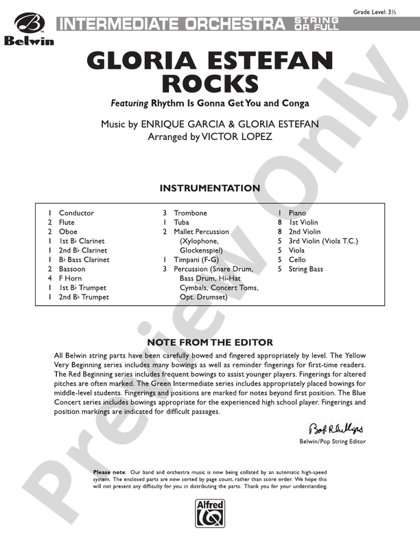 Gloria Estefan Rocks – Full Orchestra Conductor Score & Parts (Digital Download)
