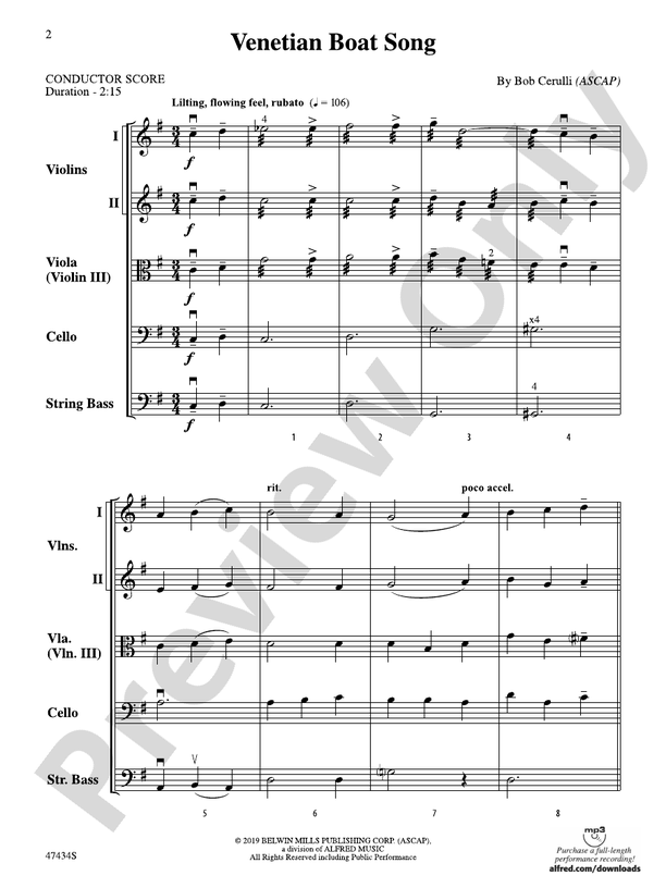 Venetian Boat Song - String Orchestra Conductor Score & Parts (Digital Download)