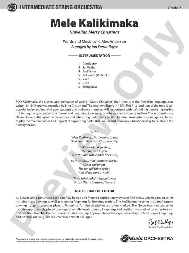 Mele Kalikimaka - String Orchestra Conductor Score & Parts (Digital Download)