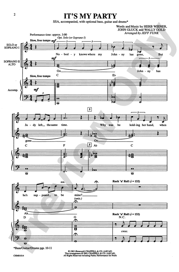 It's My Party – SSA Choral Octavo (Digital Download)