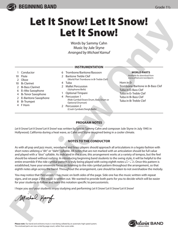 Let It Snow! Let It Snow! Let It Snow! - Concert Band Conductor Score & Parts (Digital Download)