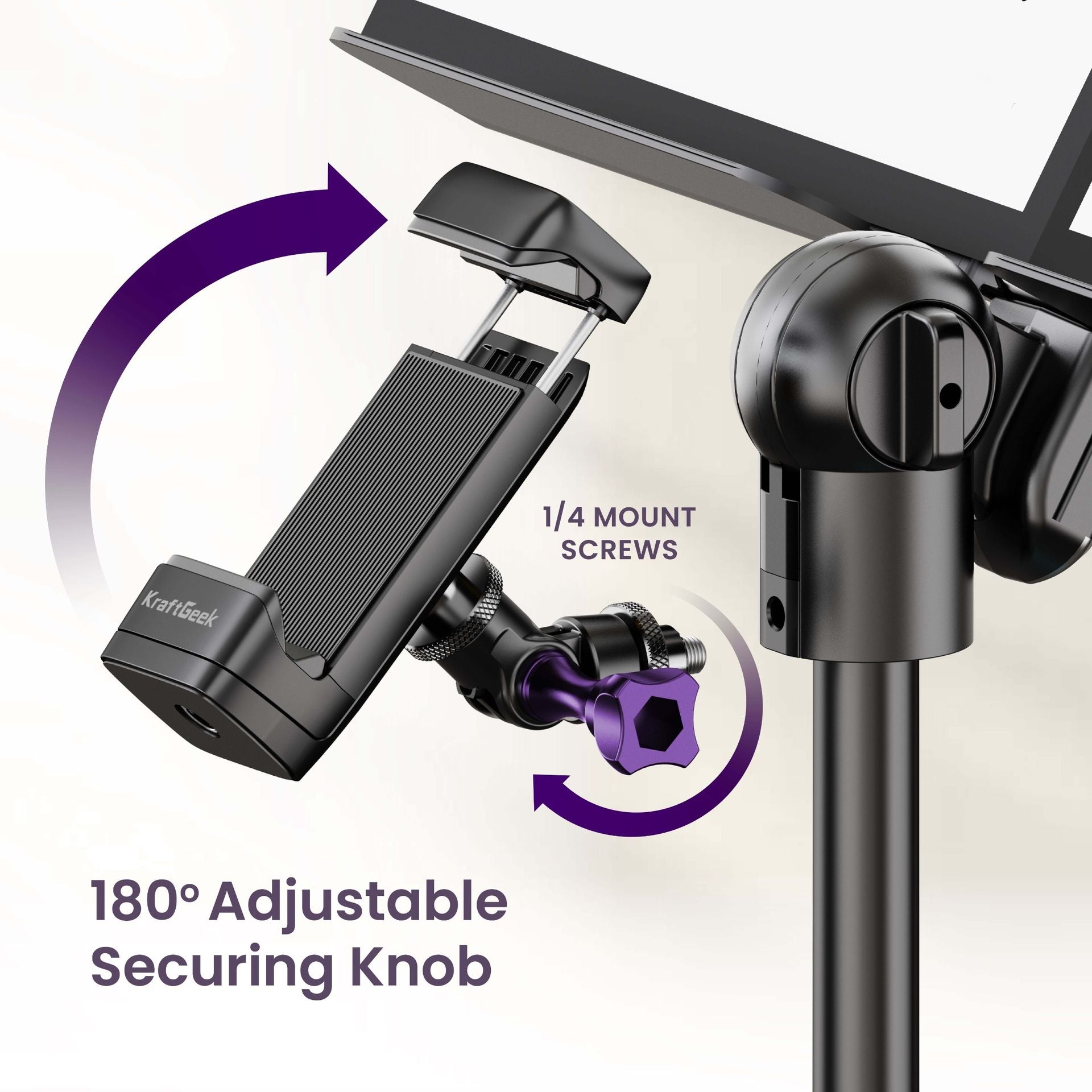 Music Stand - KraftGeek Bravo Music Stand with Bag, Light, and Phone/Tablet Mount, Black