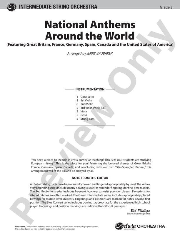 National Anthems Around the World – String Orchestra Conductor Score & Parts (Digital Download)