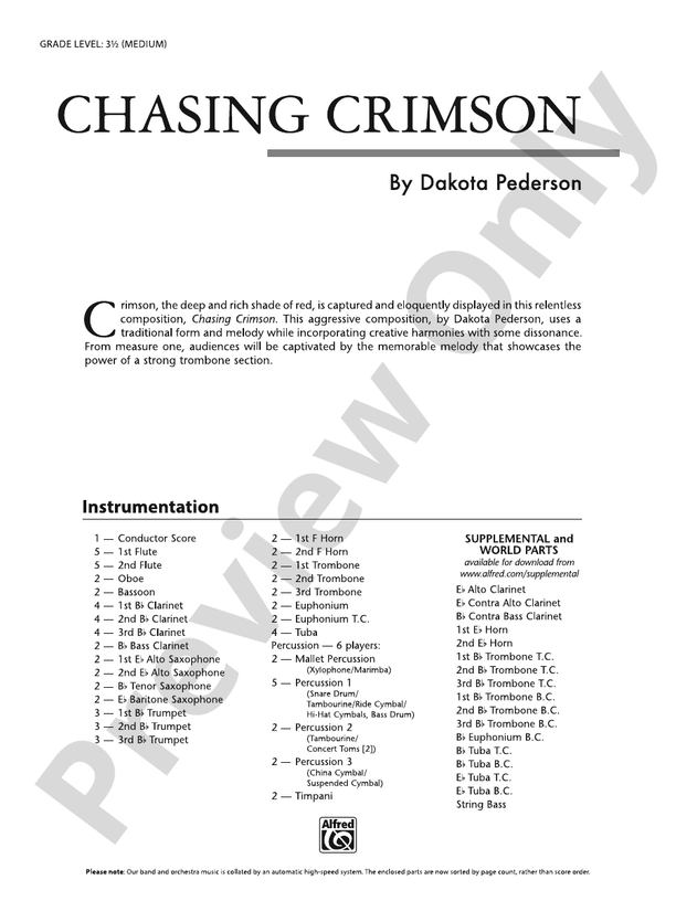 Chasing Crimson – Concert Band Conductor Score & Parts (Digital Download)