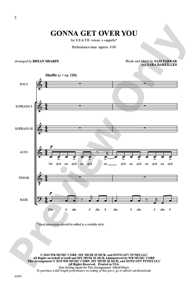 Gonna Get Over You – SSATB, a cappella Choral Octavo (Digital Download)