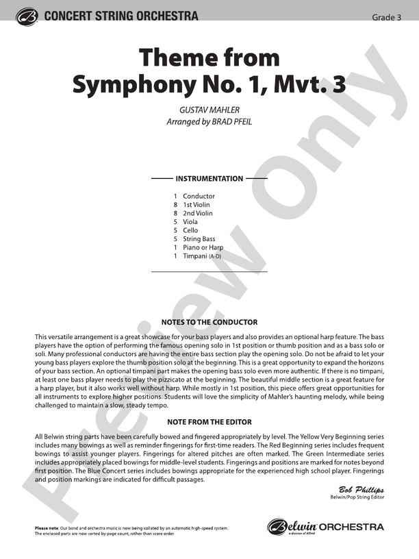 Theme from Symphony No. 1, Movement 3 – String Orchestra Conductor Score & Parts (Digital Download)