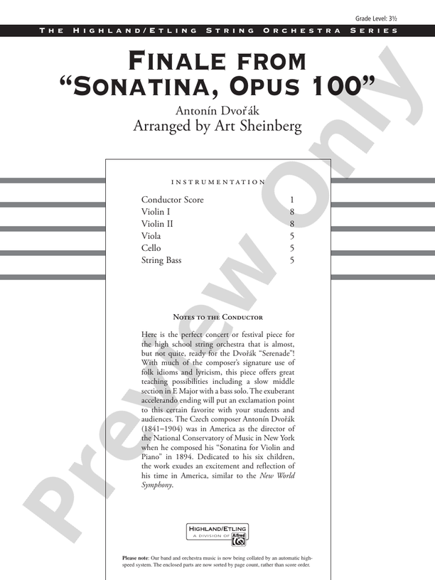 Finale from "Sonatina, Op. 100" – String Orchestra Conductor Score & Parts (Digital Download)