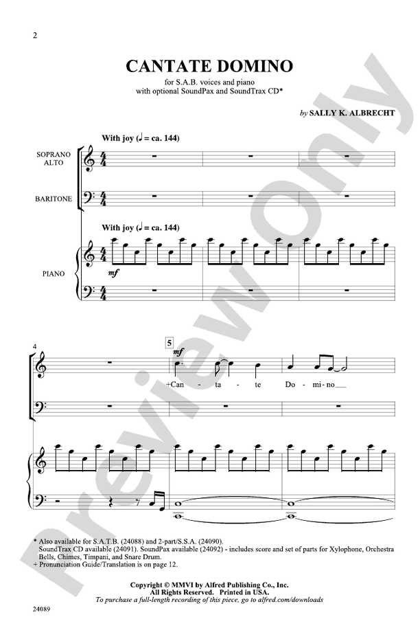 Cantate Domino - Arr. Sally K. Albrecht – SAB Choral Octavo (Digital Download)