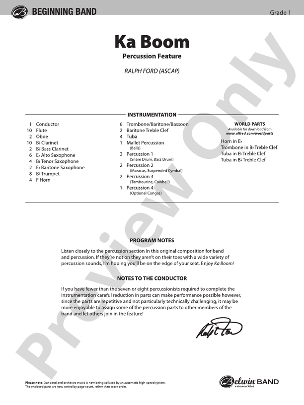 Ka Boom - Concert Band Conductor Score & Parts (Digital Download)
