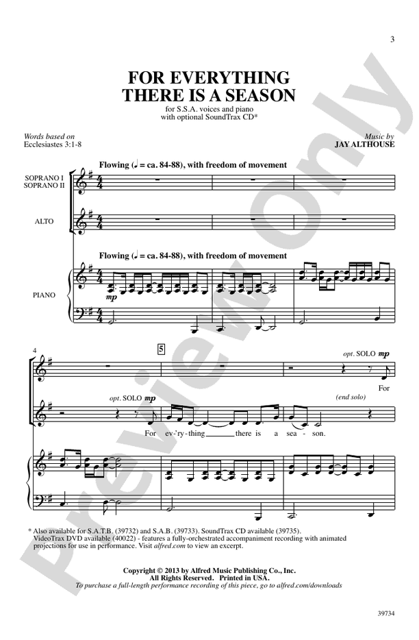 For Everything There Is a Season – SSA Choral Octavo (Digital Download)