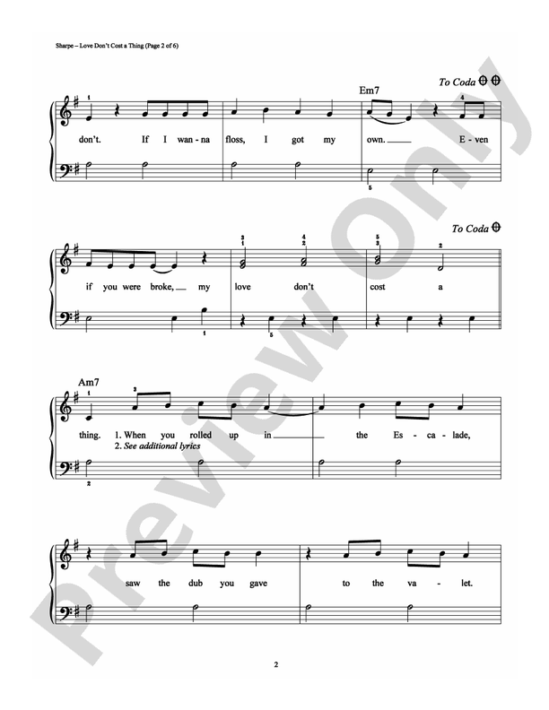 Love Don't Cost a Thing - Arr. Richard Bradley (DSM-PS-0005081) - Easy Piano (Digital Download)