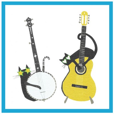 Greeting Card Cats with Guitar and Banjo
