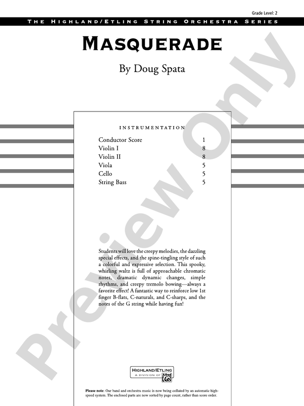 Masquerade - String Orchestra Conductor Score & Parts (Digital Download)