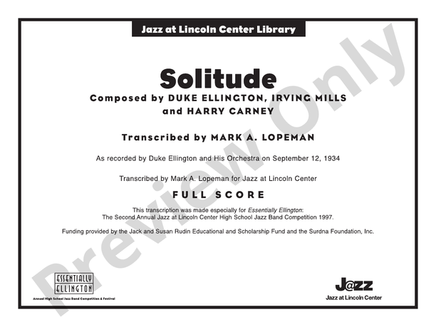 Solitude - Jazz Ensemble Conductor Score & Parts (Digital Download)