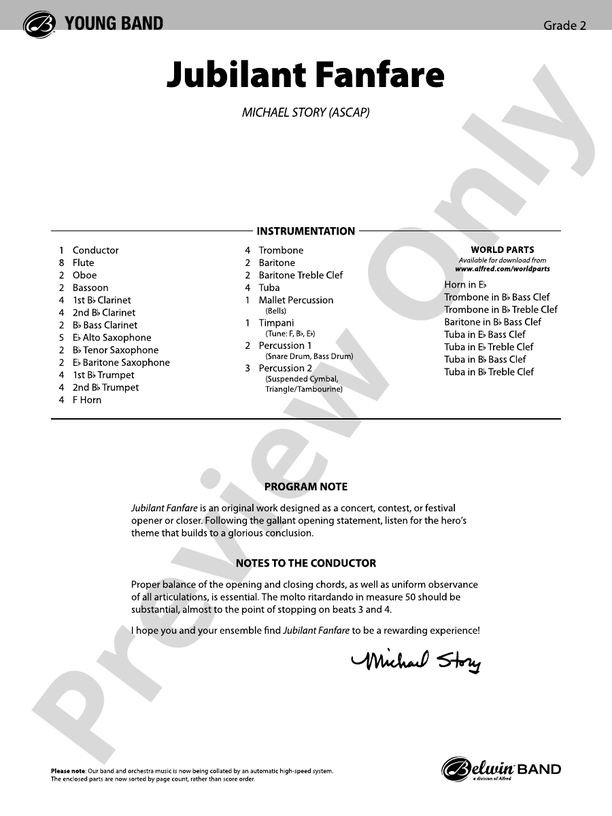Jubilant Fanfare - Concert Band Conductor Score & Parts (Digital Download)