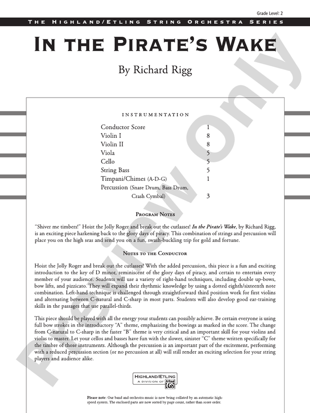 In the Pirate's Wake – String Orchestra Conductor Score & Parts (Digital Download)