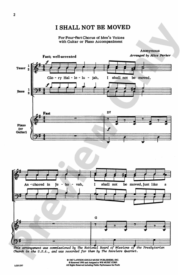 I Shall Not Be Moved – TTBB Choral Octavo - Digital Sheet Music Download (Digital Download)