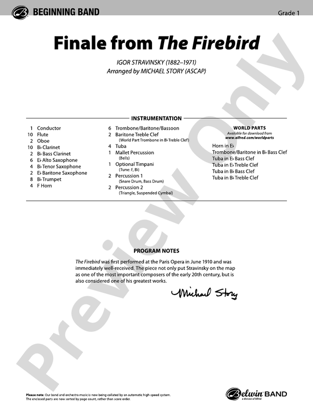 Finale from The Firebird - Concert Band Conductor Score & Parts (Digital Download)