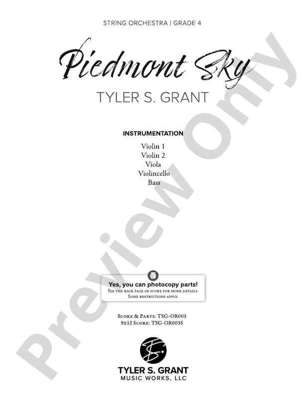 Piedmont Sky - String Orchestra Conductor Score & Parts (Digital Download)