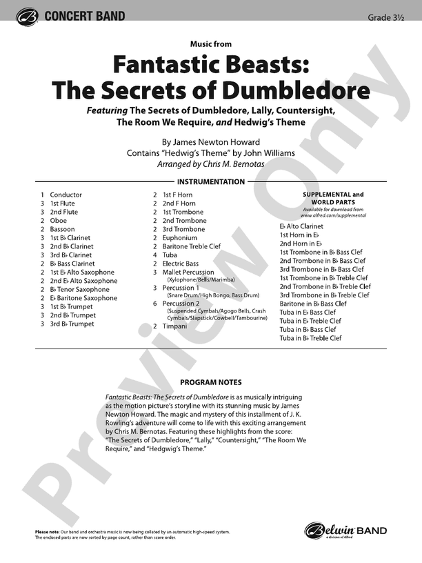 Fantastic Beasts: The Secrets of Dumbledore – Concert Band Conductor Score & Parts (Digital Download)