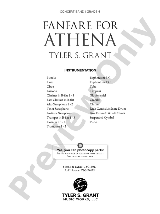 Fanfare for Athena - Concert Band Conductor Score & Parts (Digital Download)