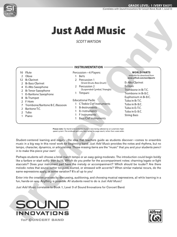 Just Add Music - Concert Band Conductor Score & Parts (Digital Download)