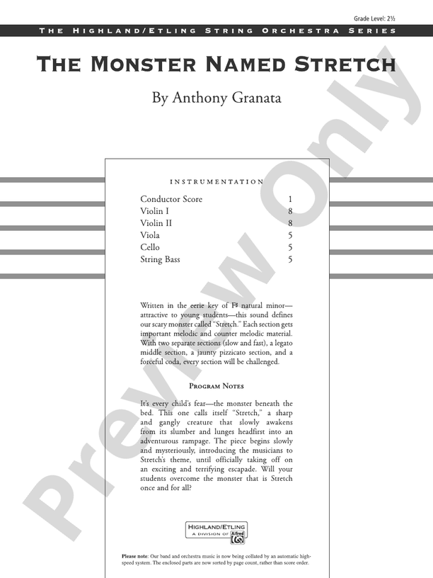 The Monster Named Stretch - String Orchestra Conductor Score & Parts (Digital Download)