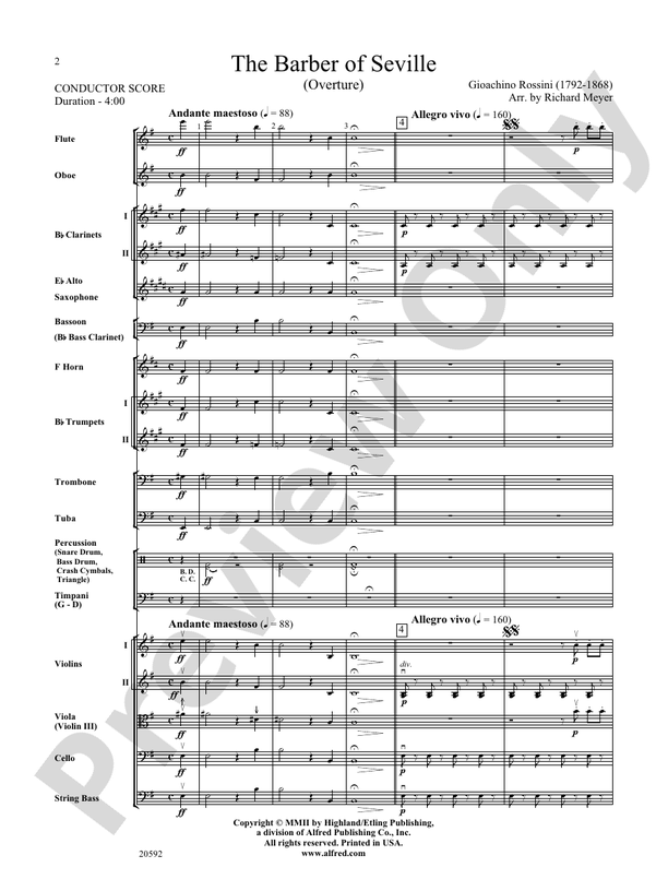The Barber of Seville (Overture) – Full Orchestra Conductor Score & Parts (Digital Download)